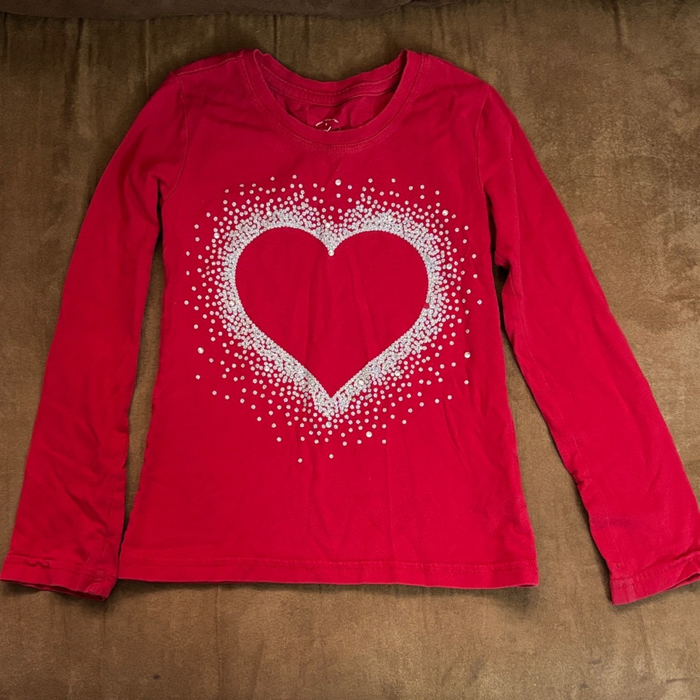 Faded Glory Red Long Sleeve Tee with Heart Graphic